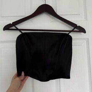 TEN By Babaton Aritzia Satin Strapless Bustier Top in Black